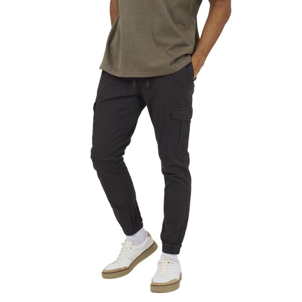 Brave Soul Mens Cotton Twill Cuffed Slim Cargo Pants / Dark Grey